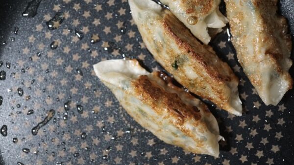 dumpling, gyoza, frying pan