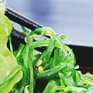 salad, chuka wakame, chopsticks