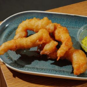 Tempura prawns on a plate